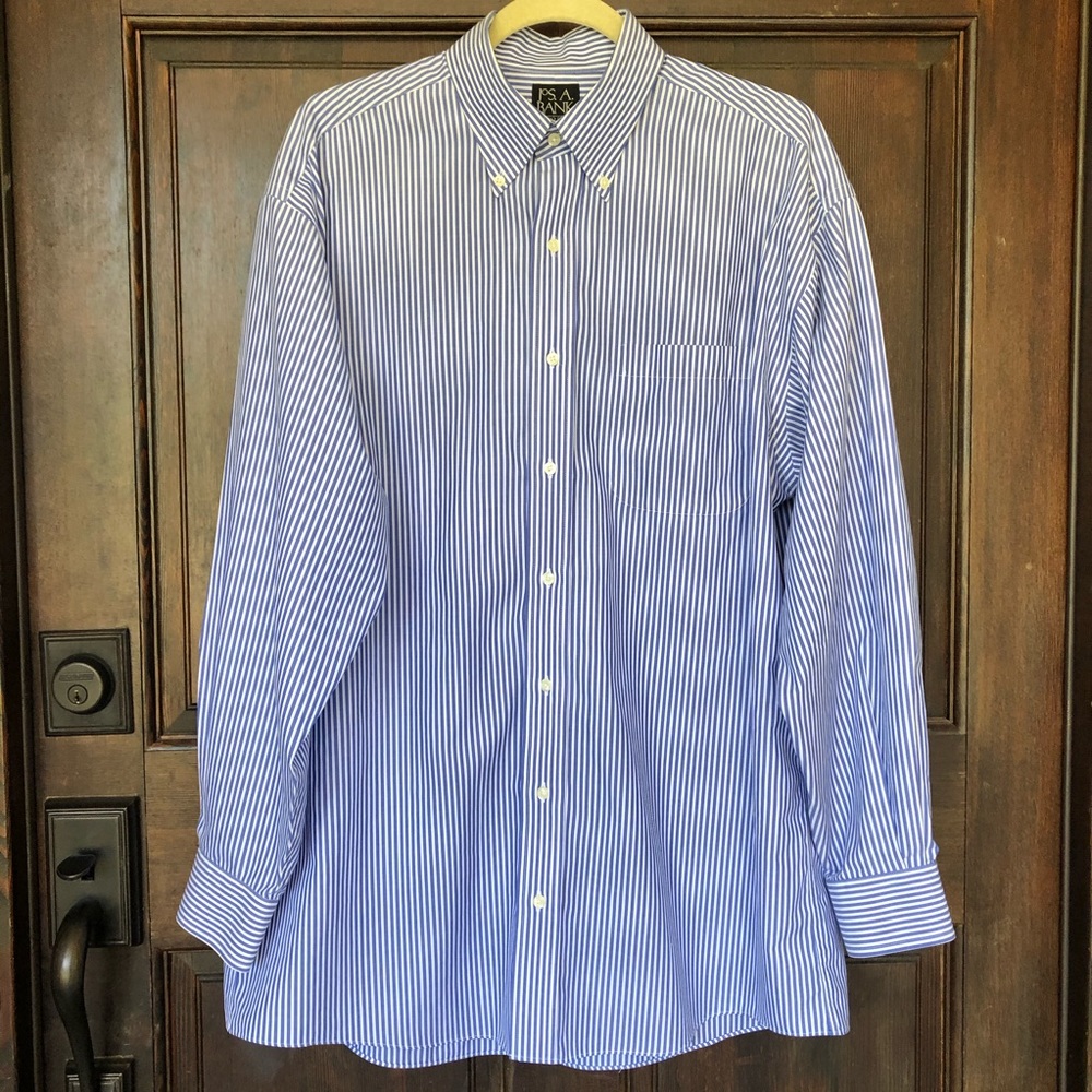 Jos. A. Bank Travelers collection wrinkle free dress shirt 16-34 blue stripes L